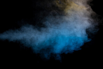 Blue and yellow steam on a black background.