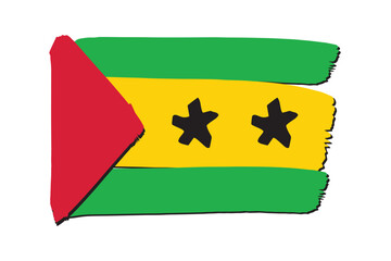 Sao Tome and Principe Flag with colored hand drawn lines in Vector Format