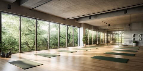 AI Generated. AI Generative. Fitness sport gym exercise yoga studio room place. Healthy lifestyle training. Graphic Art