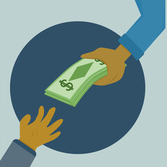 Hand holding dollar  And there is another hand waiting to receive the money.