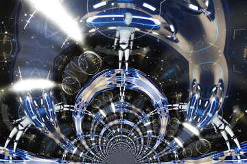 Artistic 3D illustration of a cyborg - 613162571