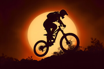Silhouette bike in the golden sunset ai generated art