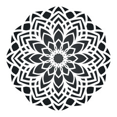 Black abstract mandala design on white background