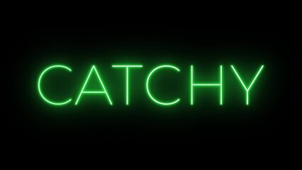 Flickering neon green glowing catchy sign animated black background.