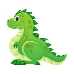 Fototapeta premium Cute green dinosaur standing on white background.