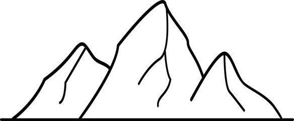 The silhouette of a mountain is a vector icon. Rocky peaks. Mountain ranges. Black and white mountain icon. Vector icon of the mountain.