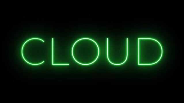 Flickering neon green glowing cloud sign animated black background.