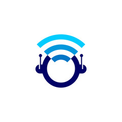 combination of robot and signal logo design