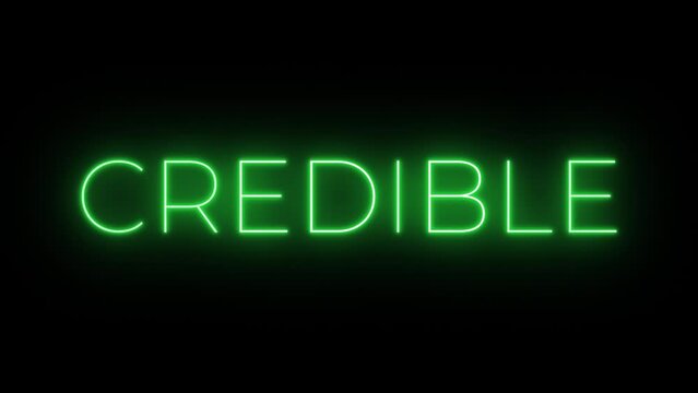 Flickering neon green glowing credible sign animated black background.