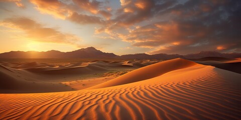 AI Generated. AI Generative. Sand dune desert landscape outdoor wild sand scene. Explore adventure travel vibe. Graphic Art