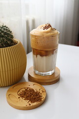 a cup of iced coffee, front view