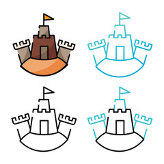 Sand castle icon design in four variation color