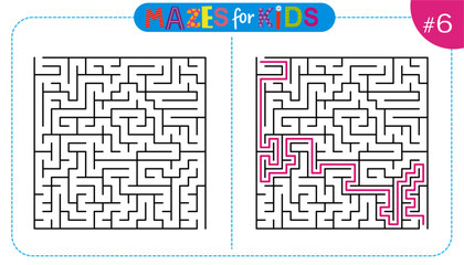 Maze puzzle labirynth for kids with solution
