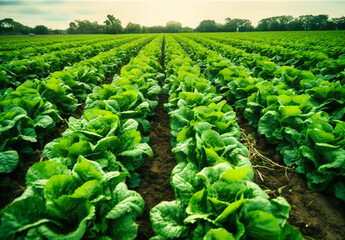 Fototapeta na wymiar leaf lettuce is in a large field