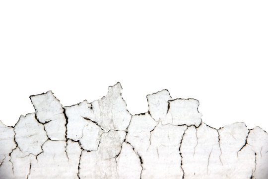 White cement walls, old, dirty and cracked surfaces with white background.