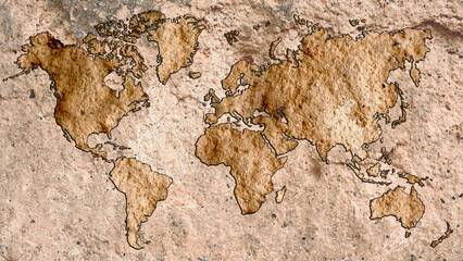 world map made of stone texture. stone background