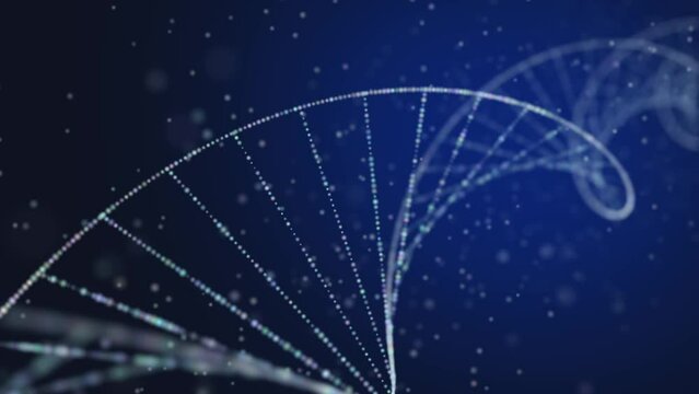 Abstract DNA background, double helix with depth of field rotating, Deoxyribonucleic acid under the microscope, biology background