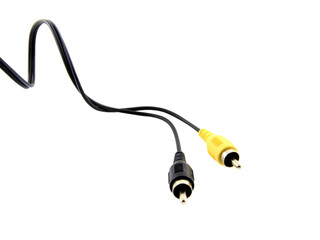 Black and yellow wire cable of usb and adapter isolated on white background.Electronic Connector.Selection focus.