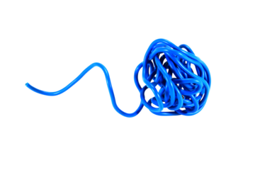 Blue wire cable of usb and adapter isolated on white background.Electronic Connector.Selection focus.