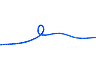 blue rope with knot isolated on white background.Useful to hold objects firmly, safely and strong..