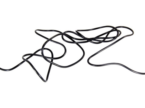black wire cable of usb and adapter isolated on white background.Electronic Connector.Selection focus.