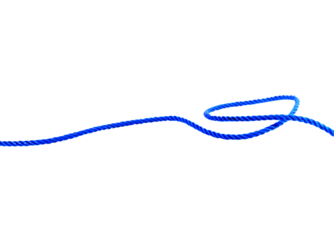 blue rope with knot isolated on white background.Useful to hold objects firmly, safely and strong..