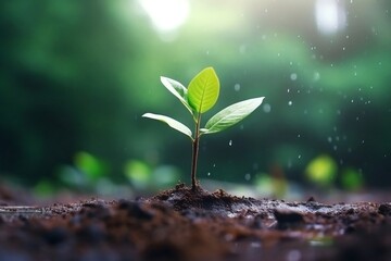 Young plants growing on the ground with sunlight, Generative Ai