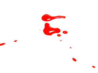 A drop of red ink, like a drop of blood isolated on white background.Selection focus.