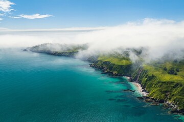 Sea Fret over Cliffs, Start Point Lighthouse, Trinity House and South West Coast Path, Devon, England