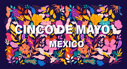 Mexico illustration. Mexican decorative vector pattern. Bright summer design. Vector illustration with flowers and leaves. Cinco de Mayo 