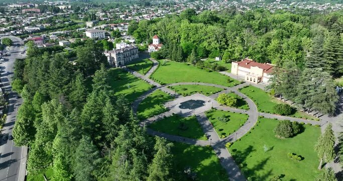 Aerial view of Dadiani Palace in the center of Zugdidi city. Georgia