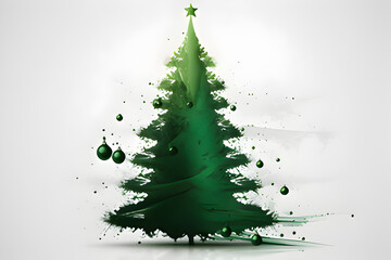 Christmas tree with green decorative stars on the top and green balls generative AI