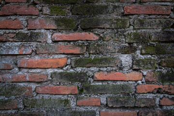 Old brick wall with stains. Dirty brick walls that are not plastered background and texture. Background of old vintage brick walls.