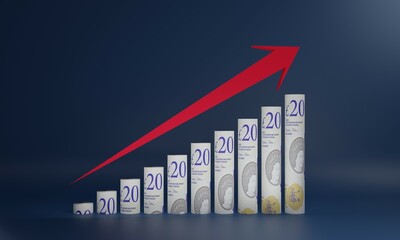 Financial Growth Bars  With 20 British Pound Notes 