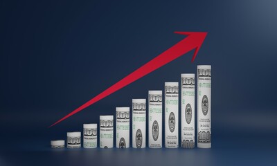 Financial Growth Bars  With 100 Dollar Notes 