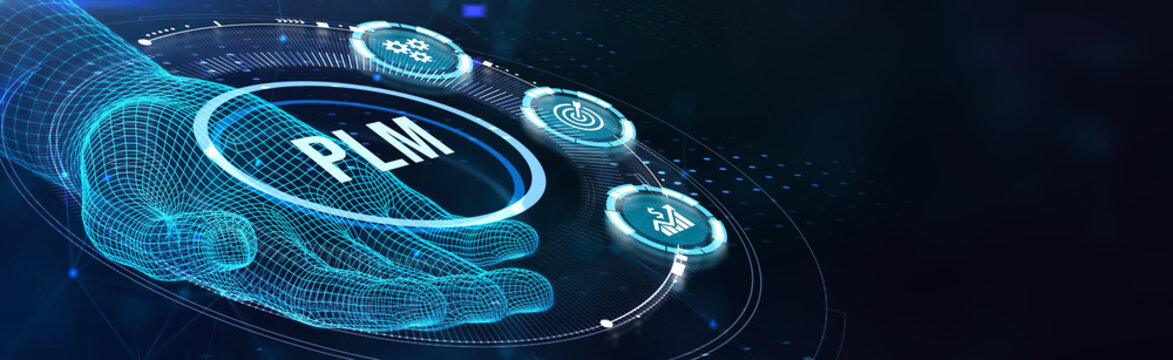 PLM Product lifecycle management system technology concept. Technology, Internet and network concept. 3d illustration