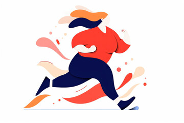 female overweight runner. Healthy active lifestyle. Generative ai