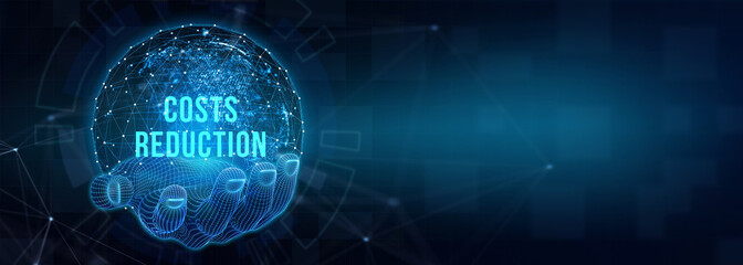 Cost reduction business finance concept on virtual screen. Business, technology concept. 3d illustration
