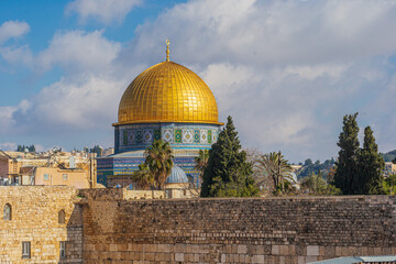 Western Wall and Dome of the Rock in the old city of Jerusalem, Israel