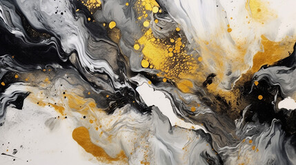 gold white black marble ink abstract art from exquisite original painting for abstract full background, Generative Ai