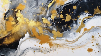 gold white black marble ink abstract art from exquisite original painting for abstract full background, Generative Ai