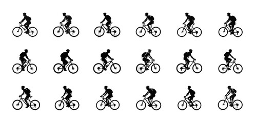 man cycling silhouettes set vector
