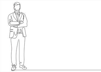 business man in a crossed his arms thinking - continuous line drawing