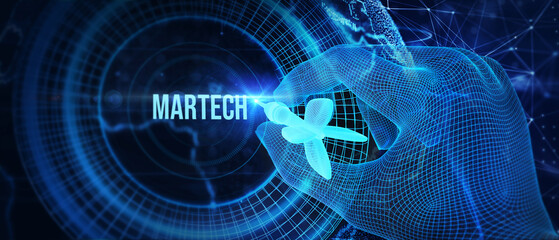 Martech marketing technology concept on virtual screen interface. Business, Technology, Internet and network concept. 3d illustration