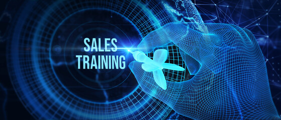 Sales training, Business development and marketing concept on virtual screen. 3d illustration