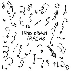 hand drawn vector black arrows set on a white background	
