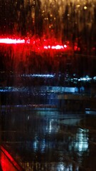 Abstract background street after rain photography wallpaper. Cyberpunk style rain and lanterns street japan. Headlights light at night rain drops on glass blurred abstract background