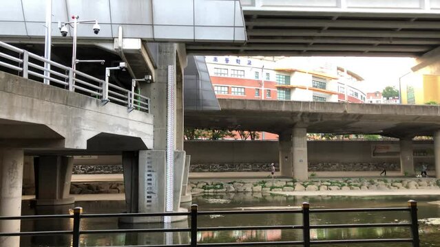 Seoul, South Korea - Jun 2023 : Flood level in dorimcheon