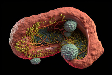 Fototapeta premium Cancer cells attacking the pancreas. Generative AI