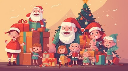 Obraz na płótnie Canvas Santa Claus Gives Gifts to Children. Santa Claus. Gifts. Christmas Tree. Christmas. Christmas Pattern. Xmas. Made With Generative AI.